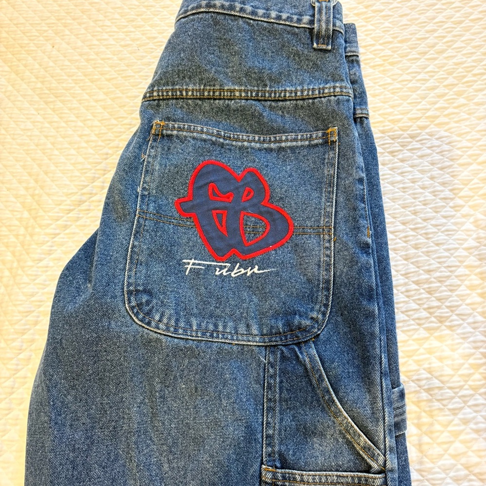 FUBU Blue Denim Jeans with Red Accent Logo